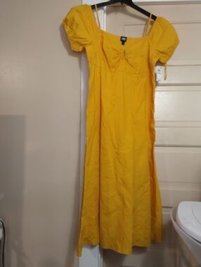 INC International Concepts Bright Yellow Puff Sleeve Maxi Dress